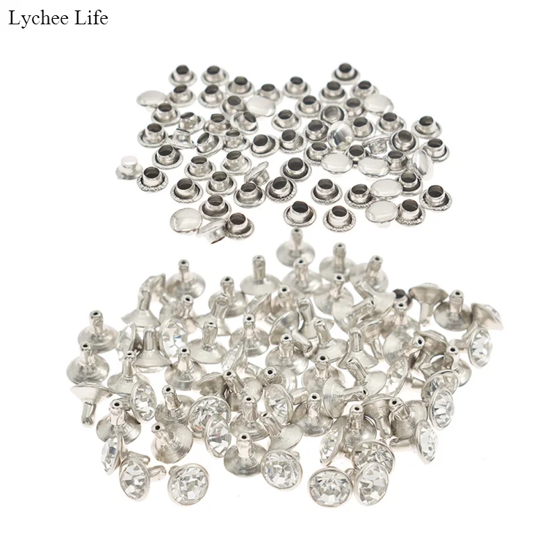 Lychee Life 100 шт Ручная работа серебро декоративные шпильки и круглые заклепки для одежды кожа ремесло одежда обувь, сумки, украшение