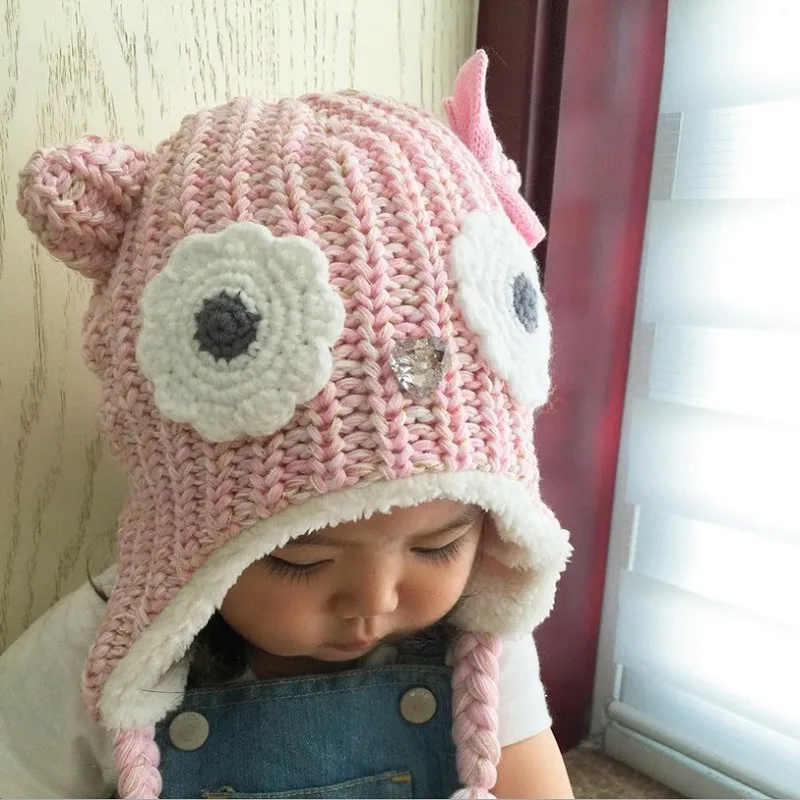 0-4 Years Girls Hats Pink Owl Kids Baby Winter Bonnet Enfant Caps For Children Muts KF079