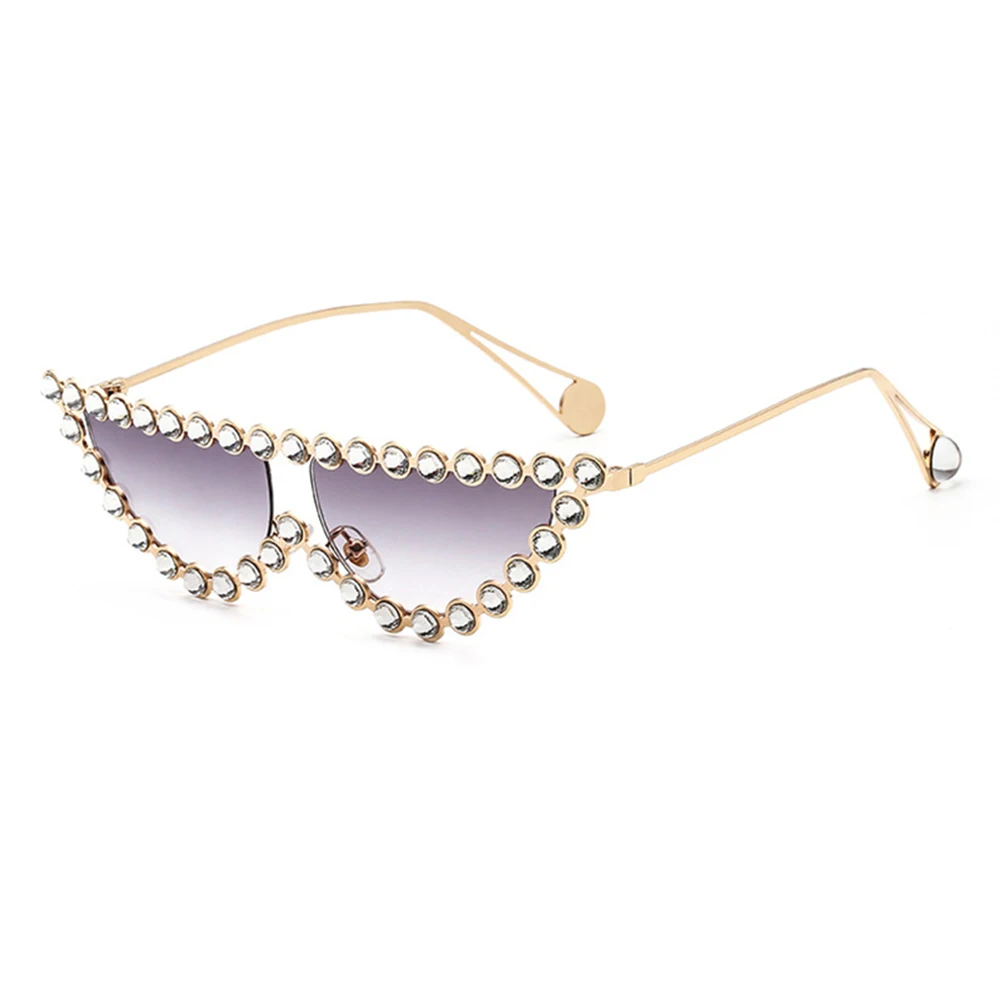 KeiKeSweet, модные брендовые женские солнцезащитные очки с бриллиантами, стразы, Роскошные, горячие лучи, Кристальные, женские, прозрачные, солнцезащитные очки - Цвет линз: Gold Gray