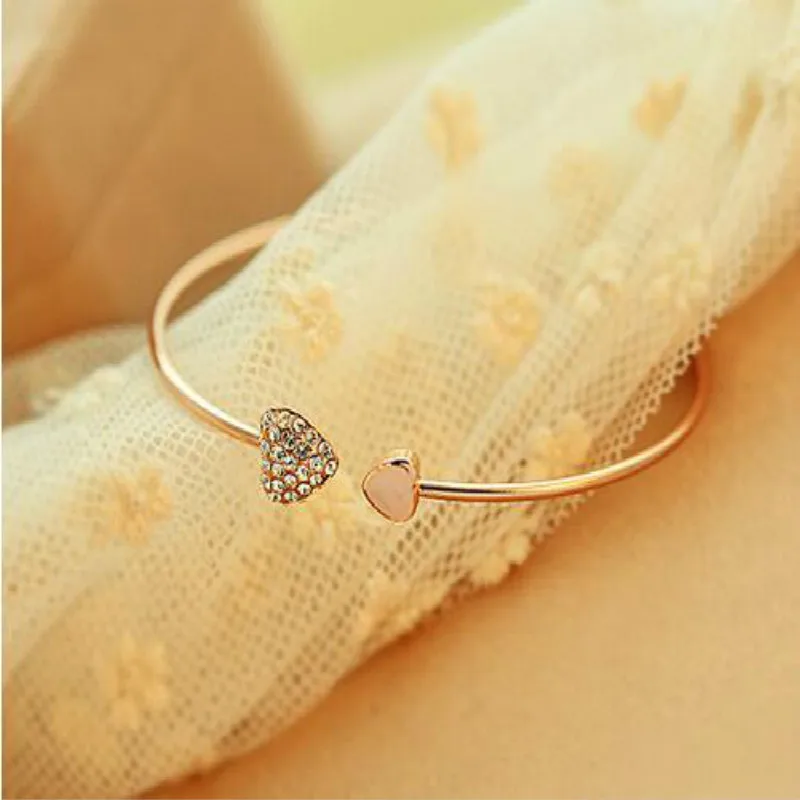 

2018 New heart crystal love opening bracelet crystal bracelets bangles for women