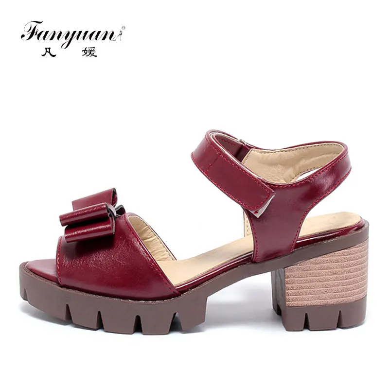 

Fanyuan 2018 Ankle Strap Ladies Sandals Summer Shoes Women Sweet Butterfly-Knot High Heels 7.5 cm Retro Chunky Heel Party Shoes