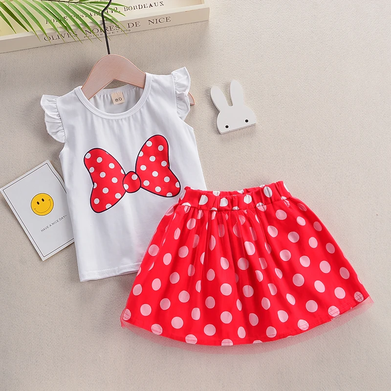 

new summer girls clothes set 2019 fashion ccotton tops+polka dot skirt 2pcs girls clothing children kids casual tracksuits sets