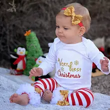 4Pcs Christmas Newborn Baby Girls Clothes Bodysuit Leg Warmer Outfit Gift