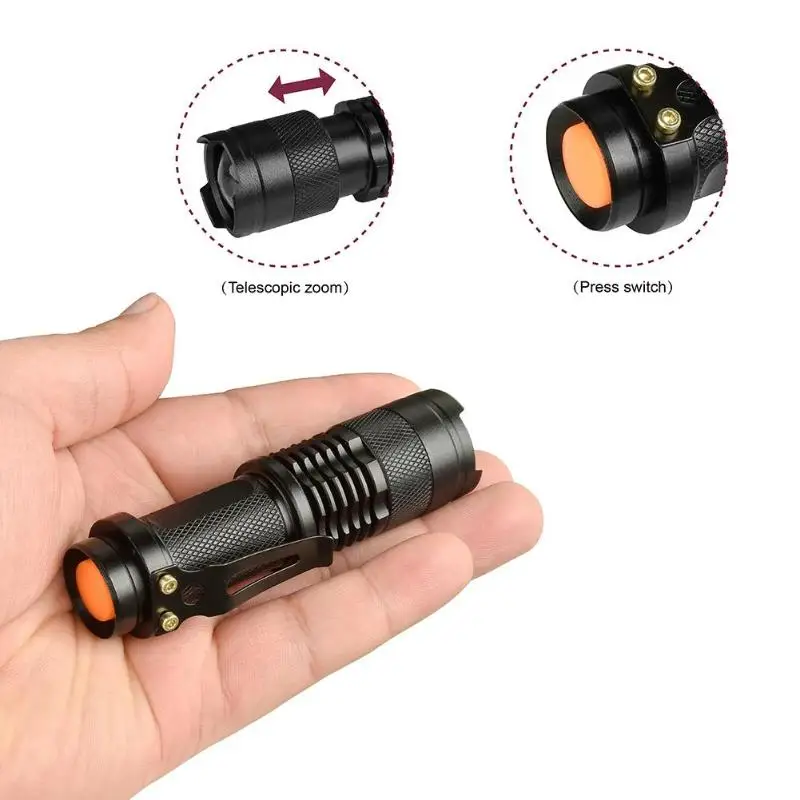 Mini Zoom XPE+COB LED Flashlight 4 Modes IP44 Waterproof Outdoor Light Torch XPE glare- XPE low light- COB glare- COB strobe