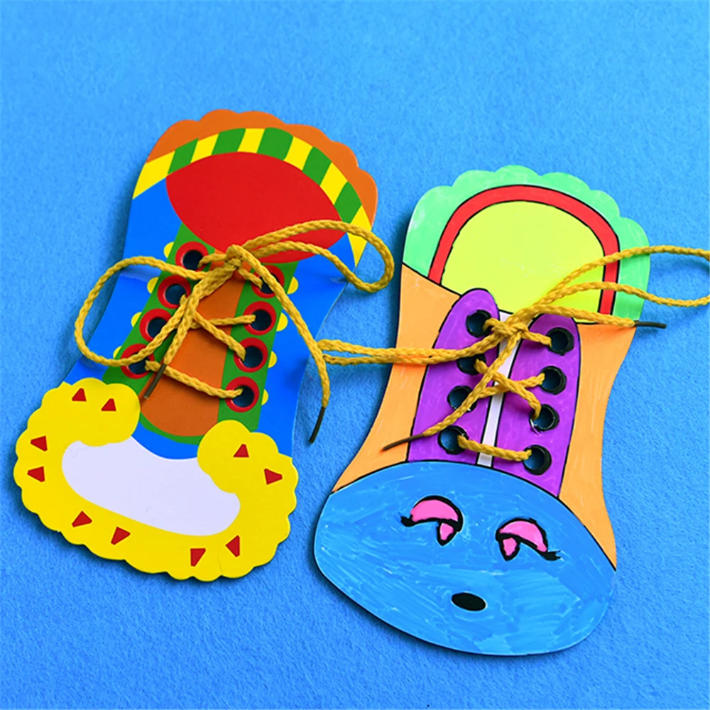DIY Дети Ясельного возраста деревянные шнуровки обувь галстук шнурки Обучающие, развивающие игрушки случайного цвета