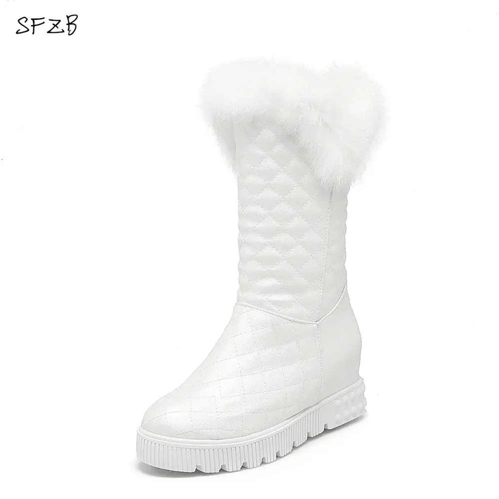 

SFZB 2017 NEW Shoes Women Boots Solid Slip-On Soft Cute white Women Snow Boots Round Toe Flat with Winter Fur Ankle Boots