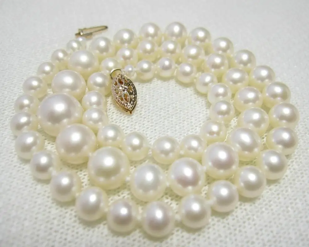 

Fine Graduated AAA White 4.5-9 mm Akoya Pearl Necklace 15" 16" 17" 14k/20 Gold