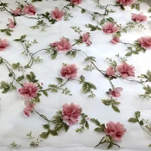 3D розовые цветочные кружева из органзы Аппликация шифон органза свадебное платье ткань 100 см* 135 см