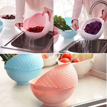 

Candy Color Multifunction Kitchen Colander Wash Rice Vegetable Drain Basket Fruit Colanders Strainers