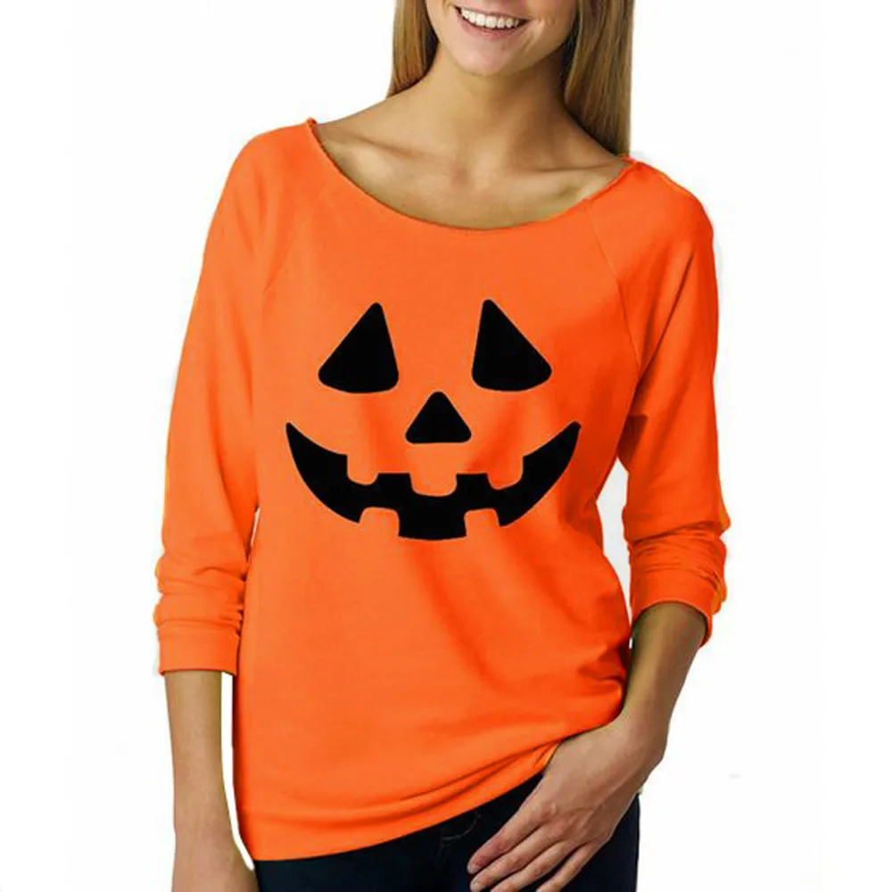 

Women Sweatshirt Fashion Halloween Pumpkin Print Long Sleeve Sweatshirt Pullover Tops Blouse Shirt Busos Para Mujer #T