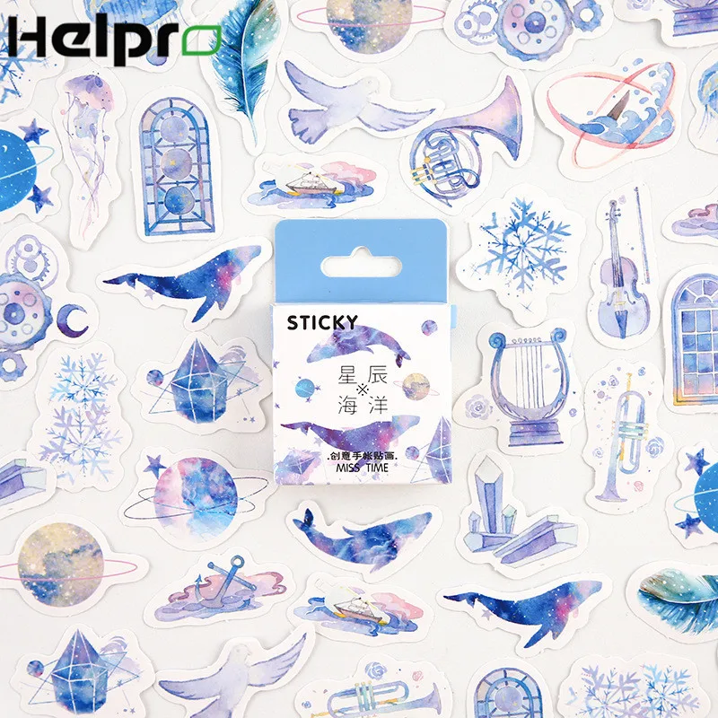 

Helpro 9 colors Kawaii Child Sticker Ocean Cartoon Series Label Boxed Sticker Decoration Scrapbooking Decoration School Supply