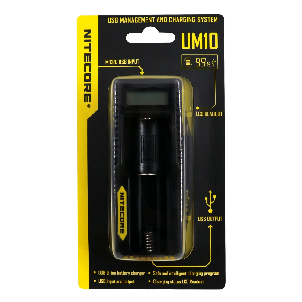 Оригинальное Nitecore UM10 UM20 умное зарядное устройство с ЖК-дисплеем Универсальное зарядное устройство Nitecore с Usb кабелями 18650 - Цвет: UM10