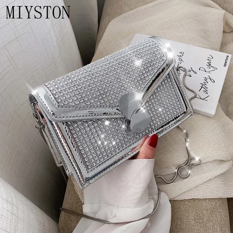 

Fashion Women's Bag Designer Bling Rhinestone Handbag 2019 High-quality PU Leather Chain Crossbody Shoulder Bags Women Handbags