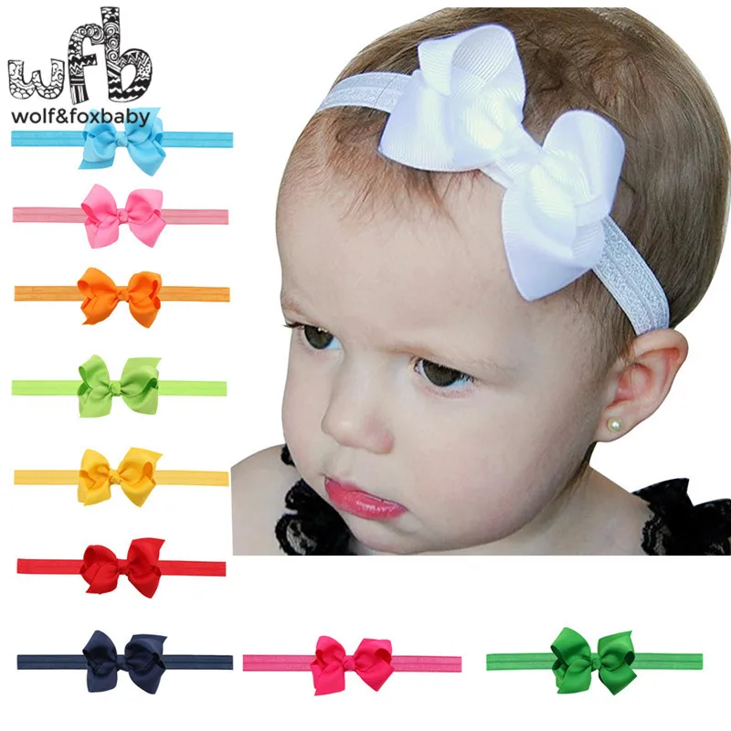 

Retail headband Solid color bowknot handmade hair accessories baby infant Kids children