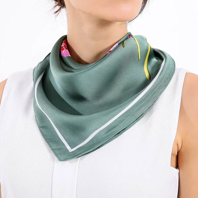 70 70cm Scarf Double Letters Geometric Towel Scarf Kerchief Satin Print