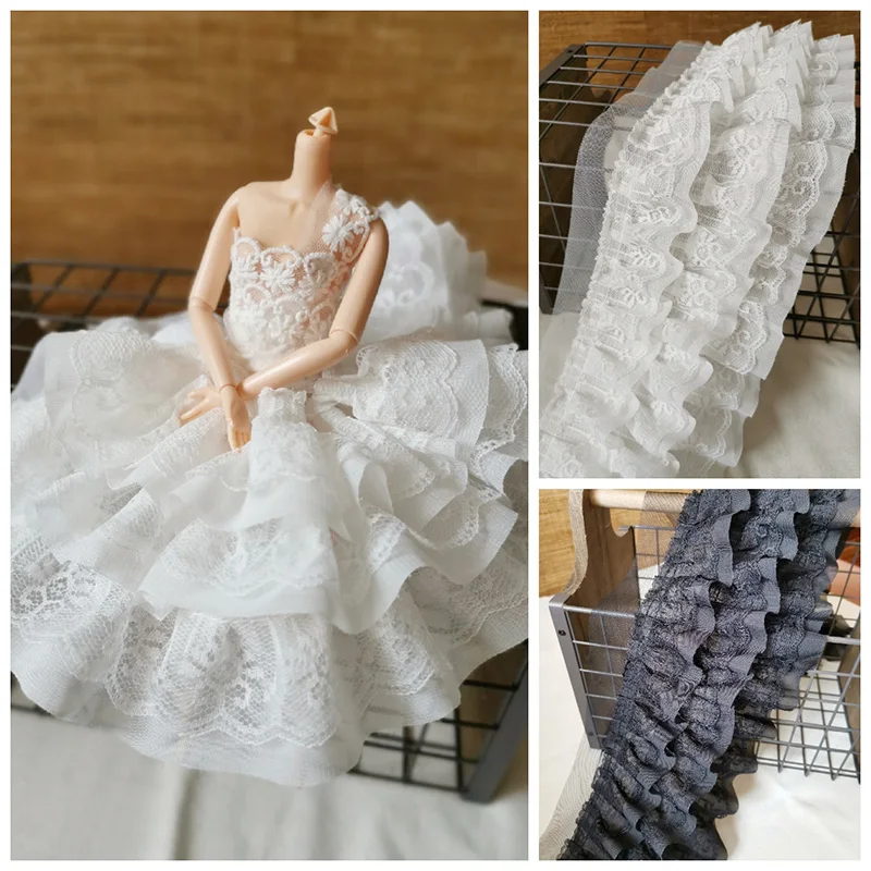 

3Meters Black White 3-layer Ruffle Pleated Lace Trim Flower Collar Garment Skirt Decoration Trimming DIY Patchwork Accessories