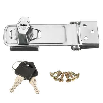 

105mm Stainless Steel Plating Self Locking Security Hasp Staple 2 Keys Lock Shed Cupboard Padlock