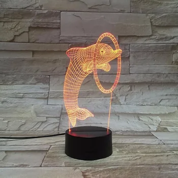 

Colorful LED 3D Vision Night Light Jumping Dolphin Image Touchment Control Color 3D Night Lamp Desk Light