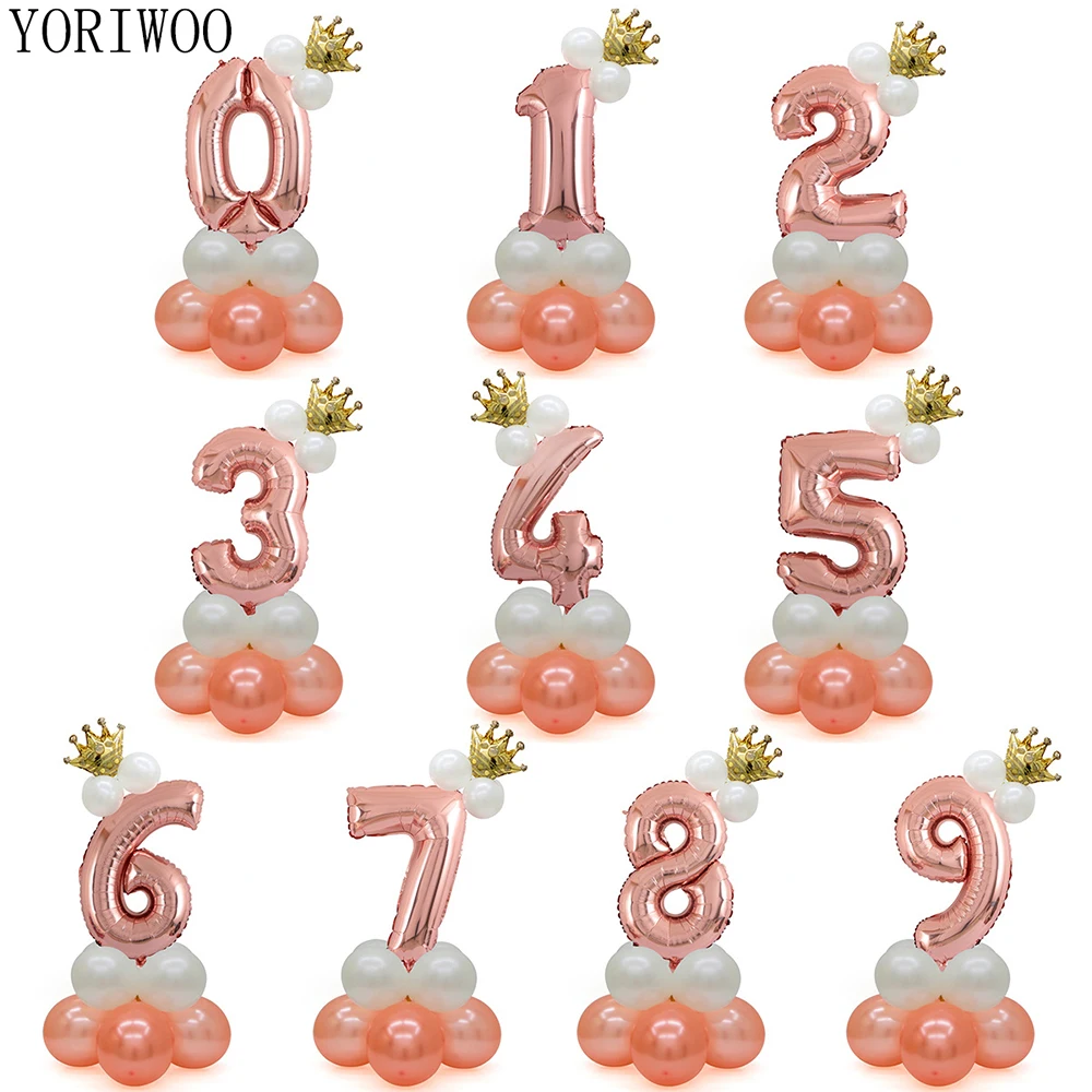 

YORIWOO Rose Gold Foil Balloons Number 1 2 3 4 5 6 7 8 9 Happy Birthday Balloon Baby Shower Boy Girl Babyshower Party Decoration