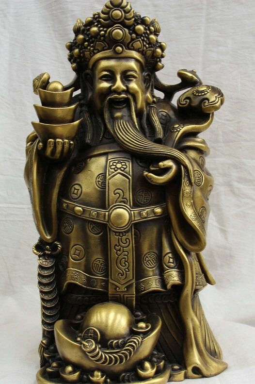 

Fast shipping USPS to USA S2581 16" China Chinese Copper stand Money Wealth Yuanbao God wealthy Yuan Bao Statue