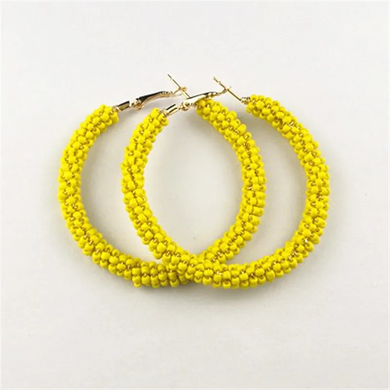 

New Fashion Red Yellow White Beads Circle Hoop Earrings for Women Statement Pendientes Brincos Oorbellen Bohemian Jewelry