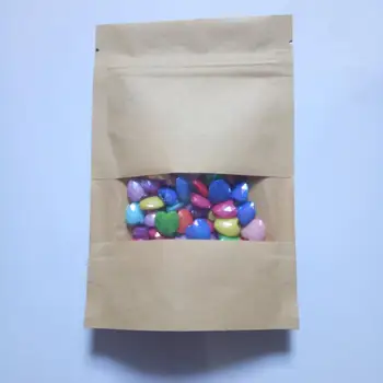 

Hot 10cmx15cm stand-up zip lock brown kraft paper bag leisure nut food bag with matte window and gift packing ziplock Bags