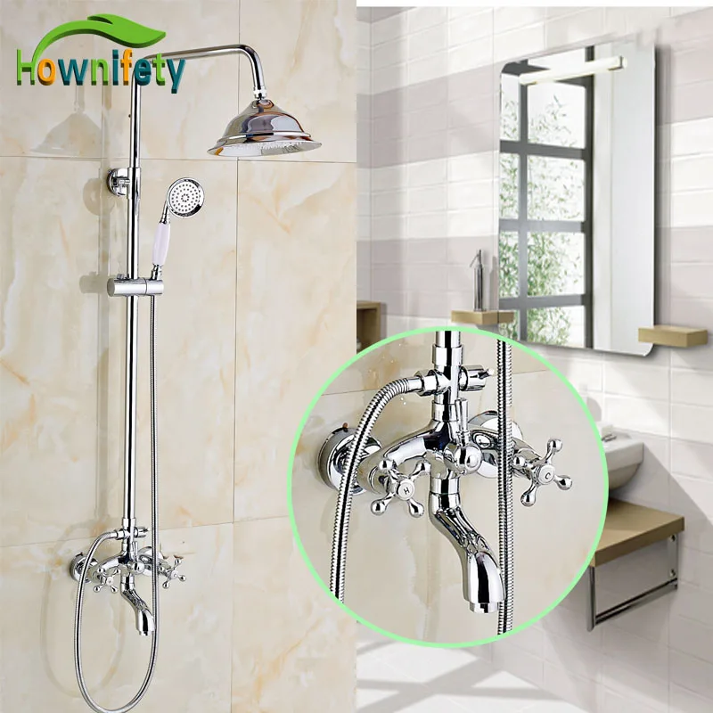 

Wall Mounted Shower Faucet Set Chrome Finished 8" Shower Head + Hand Shower +59" Shower Hose