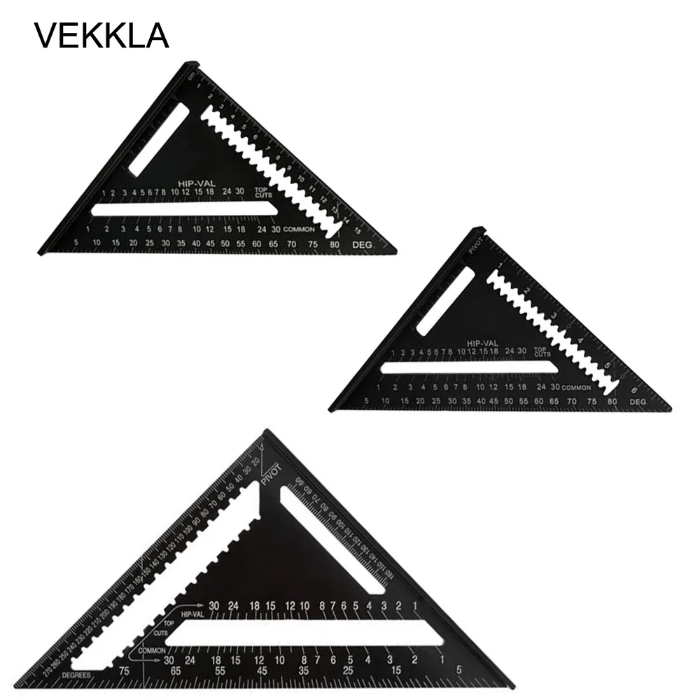 

7/12inch Aluminum Alloy Black Triangle Ruler Metric Inch Measuring Tool Ruler For Woodworking Angle Protractor High-Precision