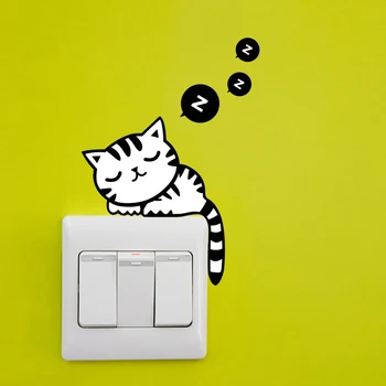 

1PC Home Wall Switch Sticker Mural Decal Cartoon Cat Sleeping DIY Home Decal PVC Parlor Decal Decoration Black DIY Funny