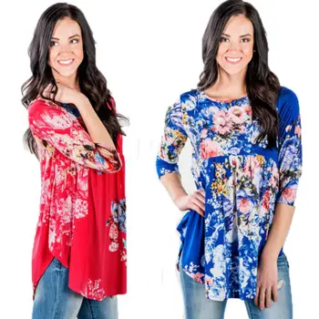 

Fashion Women Casual Floral Cotton Long Sleeve Loose Print Summer Blouse Shirt Beach Street Outfit Clothes Tops Sunsuit Outwear
