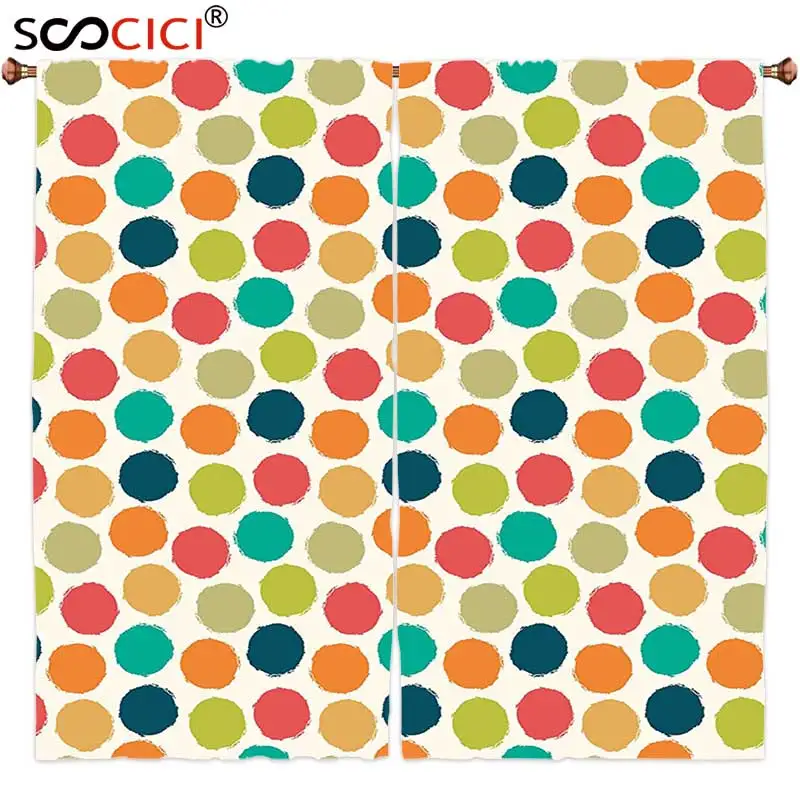

Window Curtains Treatments 2 Panels,Retro Hipster Design Soft Colored Big Polka Dots Pattern Vintage Style Spotted Graphic