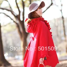 Winter sweet vintage loose flower little red riding hood halloween costume woolen cloak overcoat outerwear female cape