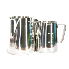 Nuevo 1 unids Plata Jarra de Leche Café Leche Latte Jarro Taza Mango Herramienta Capacidad 350/600/1000 ML Jarra Con Escalas