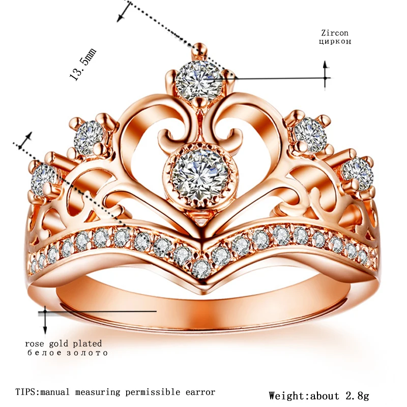 Tocean Rose Gold Color Romentic Handsome Wedding Rings for Women Crown Cut AAA Zircon Engagement Bijoux Bague Size5-12 W009
