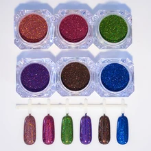 6 коробок голографический блестящий для ногтей порошок лазер великолепный хромированный ноготь искусство украшения Набор DIY маникюр пигмент ногтей искусство украшения