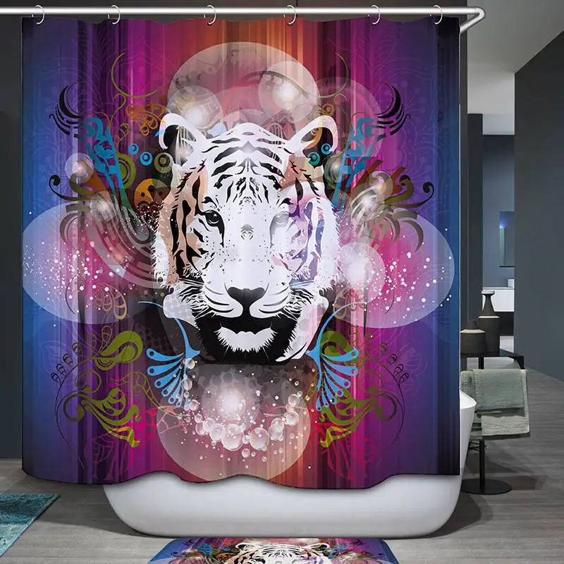 New Waterproof Tiger Design Digital Printing Bathroom Shower Window Curtain with Hooks 71&quotx71" | Дом и сад