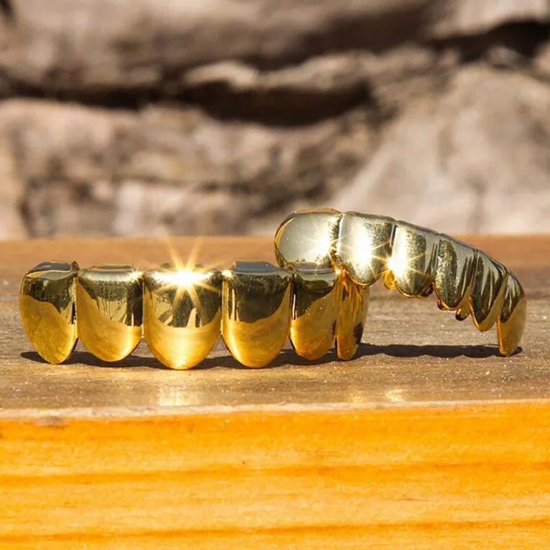 Hip Hop Gold Teeth Grillz Top & Bottom Grills Dental Mouth Punk Teeth Caps Cosplay Party Tooth Rapper Jewelry Gifts Accessories