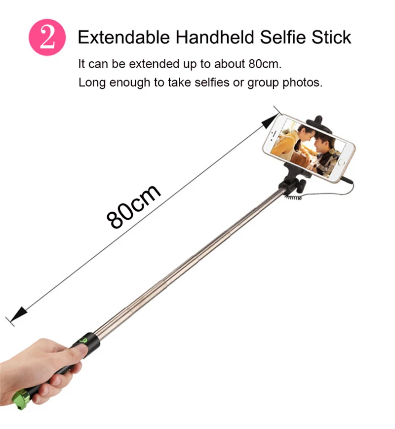 ManiFun Battery Free Selfie Stick Wired Extendable Monopod Cable Control Self-portrait for Android iPhone Samsung Xiaomi (11)