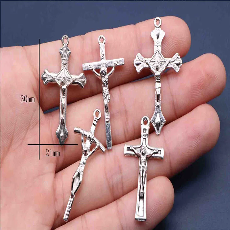 

100 pieces of Catholic Jesus Rosary Cross. Rosary Necklace Bracelet Medal, Mini Jesus Cross Medal