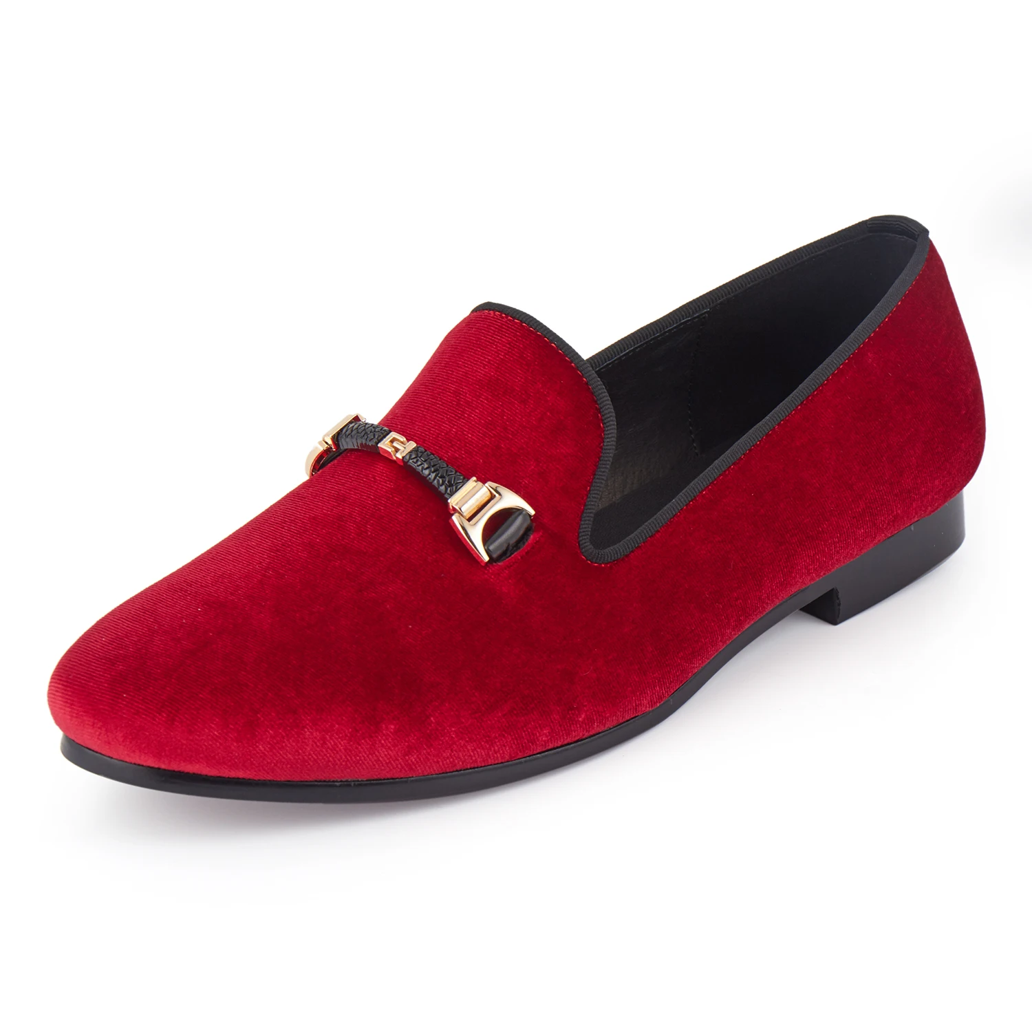 

Harpelunde Men Red Velvet Loafers Buckle Wedding Dress Shoes Size 6-14