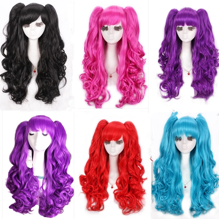 

Free Shipping perucas 60CM Synthetic Long Curly Lolita Cosplay Wig Ponytails