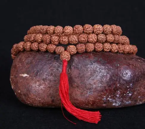 

8mm Tibet Buddhism 108 Old Rudraksha Seeds Prayer Bead Mala Necklace
