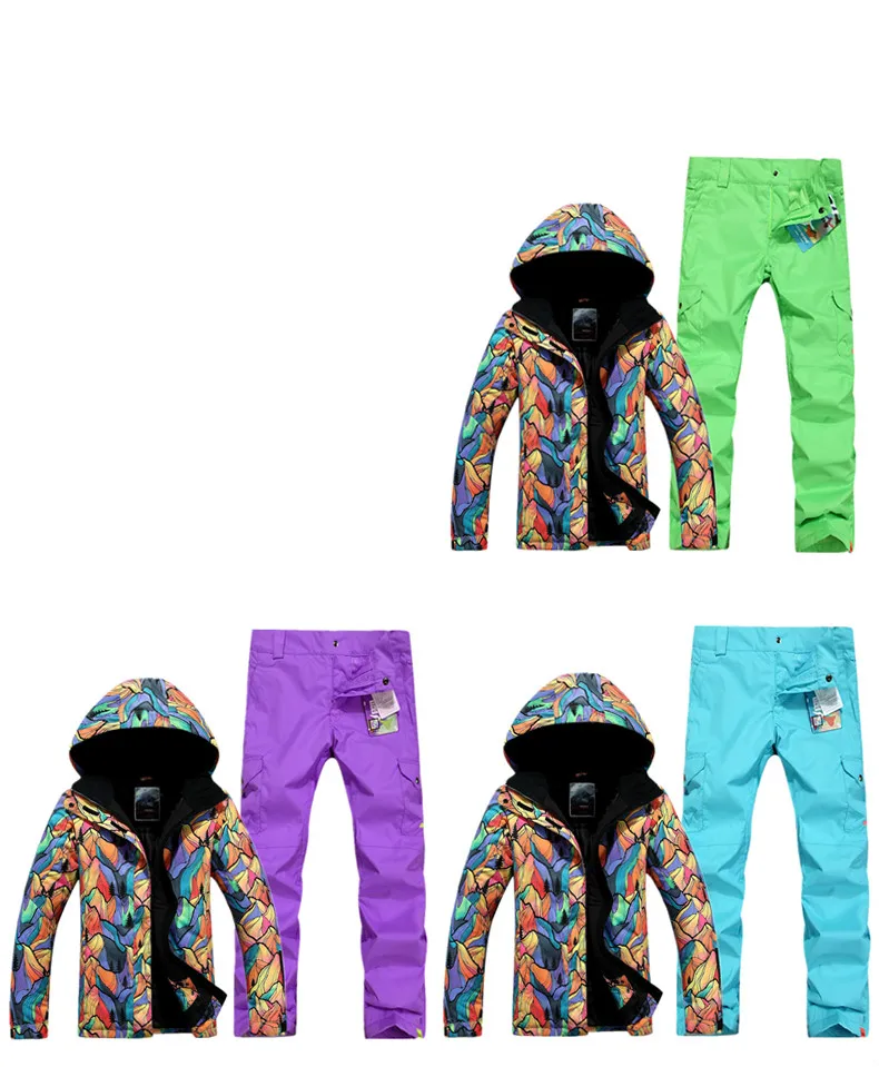 GSOU снег Для женщин один двойной борт лыжный костюм Открытый толстые теплые Водонепроницаемый лыжная куртка+ лыжные брюки размеры xs-l