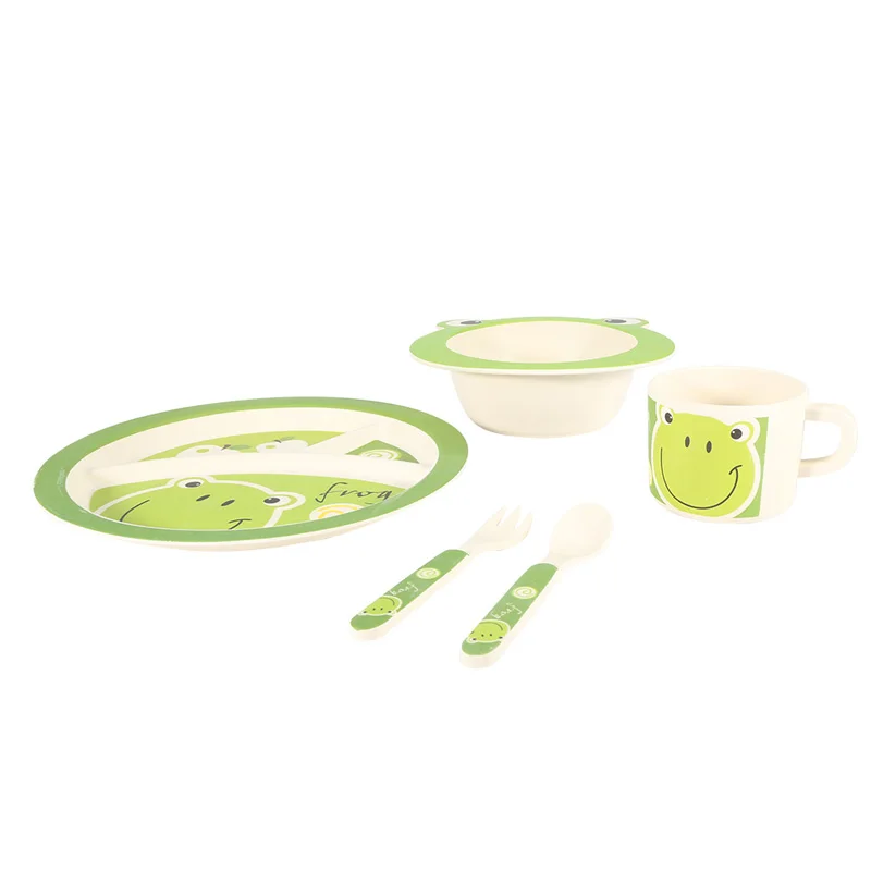 5Pcs Cartoon Bamboo Tableware Animal Baby Feeding Food Bowl Infant Kids Plate Eco-friendly Cute Children Baby Eating Food Bowl