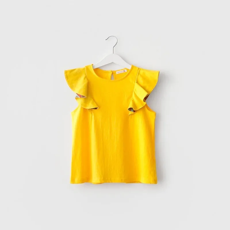 yellow kids clothes Лоскутная футболка с оборками для подростков; детская футболка для маленьких девочек; сезон лето; Новинка года; топы для девочек; футболки; школьные детские футболки; модная одежда - Цвет: yellow kids clothes