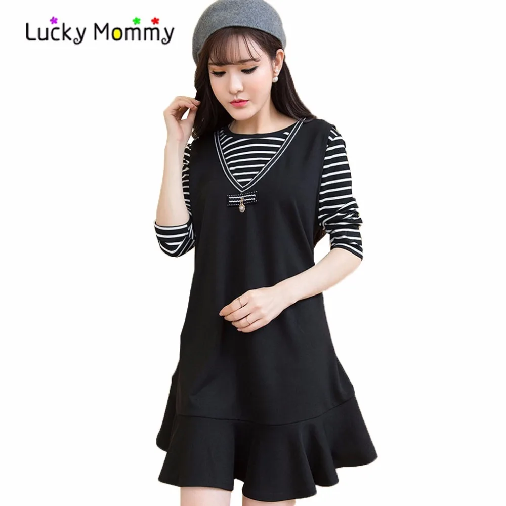 

2017 New Spring Twinset Striped Maternity Dress Dresses for Pregnant Wonen Long-sleeved Comfortable Slim Pregnancy Clothes