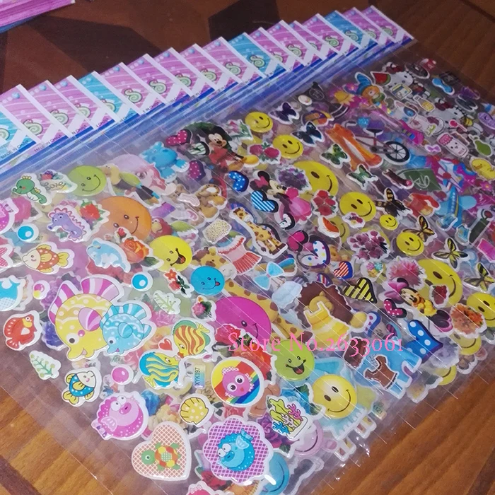 100 Different Sheets Cute 3D Puffy Bubble Sticker Cartoon Comic Animation Stickers Pack DIY Toys Gift for Children Kid for phone