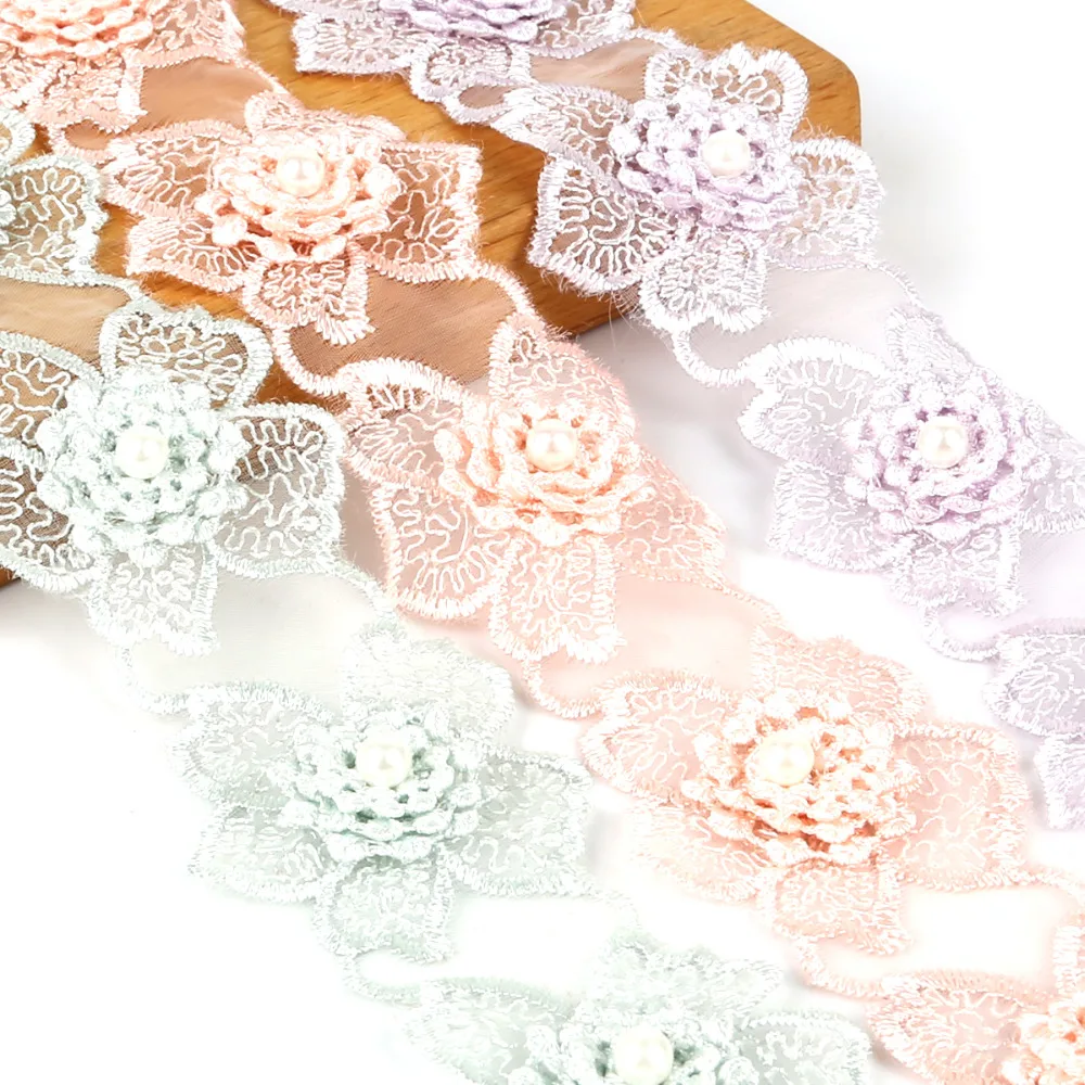 

1yard 4.5cm Pearl Lace Flower Embroidered Lace Trim Knitting Fabric Cord DIY Handmade Patchwork Craft Sewing Decoration