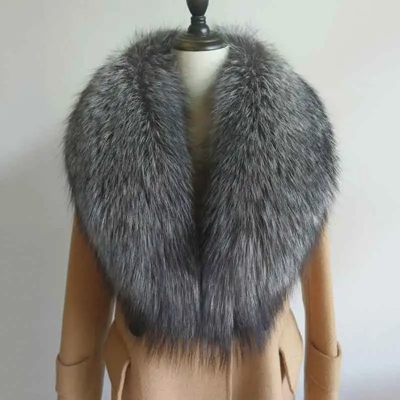JKP* натуральный воротник из серебристой лисы меховой шарф конфигурация пальто куртка воротник длинный натуральный мех кожа многоцветный женский