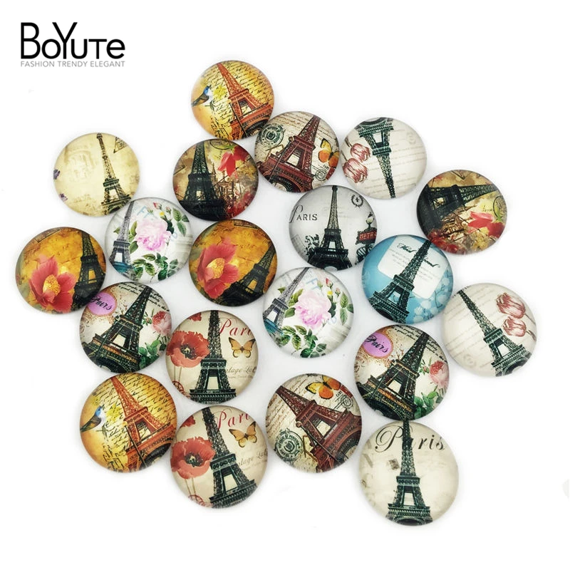 

(20 pieces/lot) 20mm round Pattern cabochon mix Eiffel Tower/old building image glass cabochon blank pendant cover xl6531